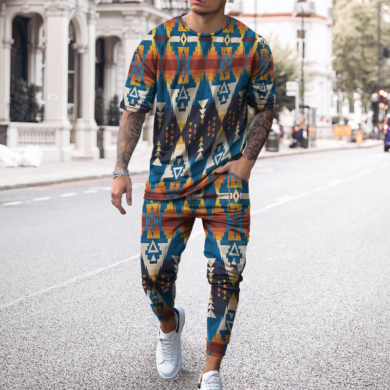 Fashion Sports Men Casual Short-sleeved T-shirt Trousers Suit