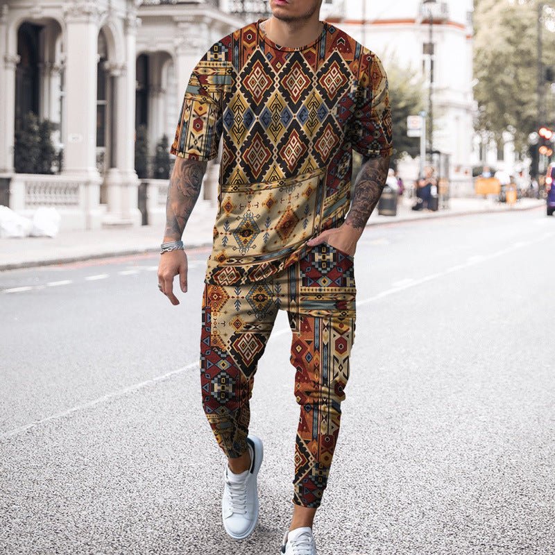 Fashion Sports Men Casual Short-sleeved T-shirt Trousers Suit