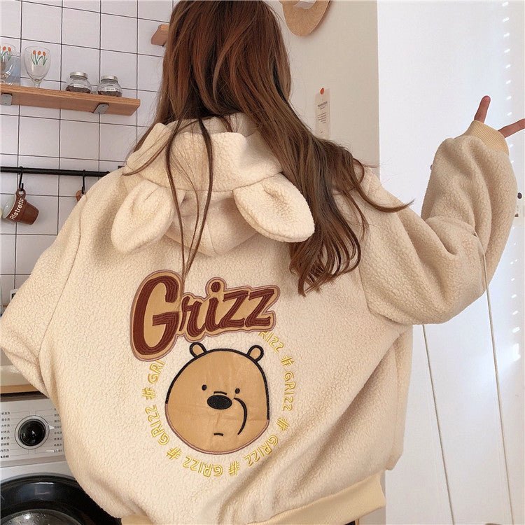Autumn Winter Zipper Coat Sweet Hooded Bear Print Harajuku Loose Pocket Hoodies Womens Fleece Flannel Pullover Female Sweatshirt - Shop Right ApparelAutumn Winter Zipper Coat Sweet Hooded Bear Print Harajuku Loose Pocket Hoodies Womens Fleece Flannel Pullover Female Sweatshirt0Shop Right Apparel Shop Right Apparel