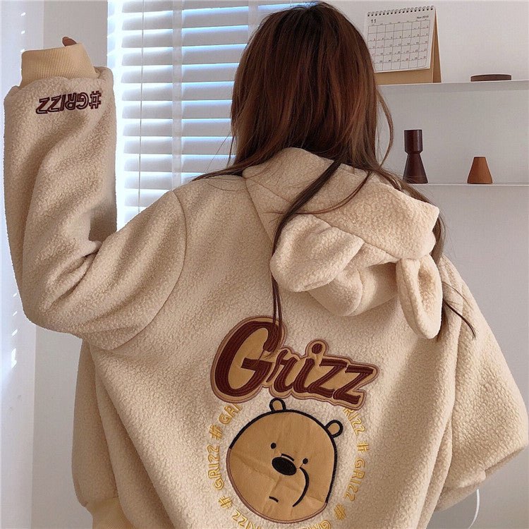 Autumn Winter Zipper Coat Sweet Hooded Bear Print Harajuku Loose Pocket Hoodies Womens Fleece Flannel Pullover Female Sweatshirt - Shop Right ApparelAutumn Winter Zipper Coat Sweet Hooded Bear Print Harajuku Loose Pocket Hoodies Womens Fleece Flannel Pullover Female Sweatshirt0Shop Right Apparel Shop Right Apparel