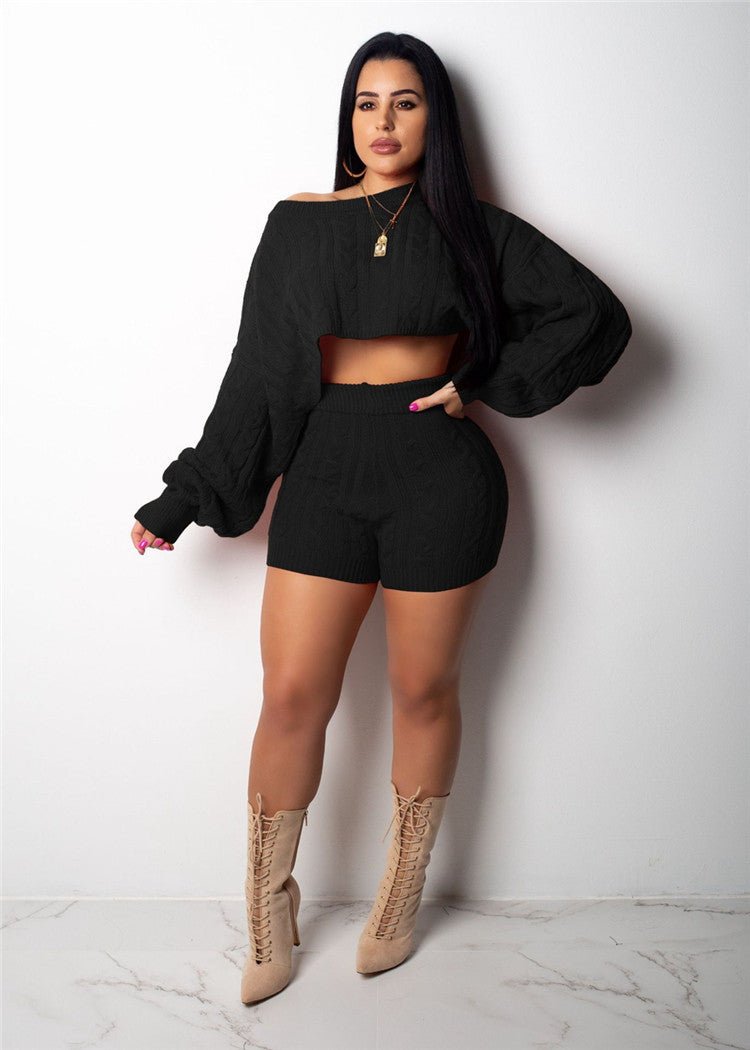 Autumn Women Chic Two Piece Set Knitted Crop Pullovers Sweater - Shop Right ApparelAutumn Women Chic Two Piece Set Knitted Crop Pullovers Sweater0Shop Right Apparel LShop Right ApparelCJNSSYTZ00490-Black-L