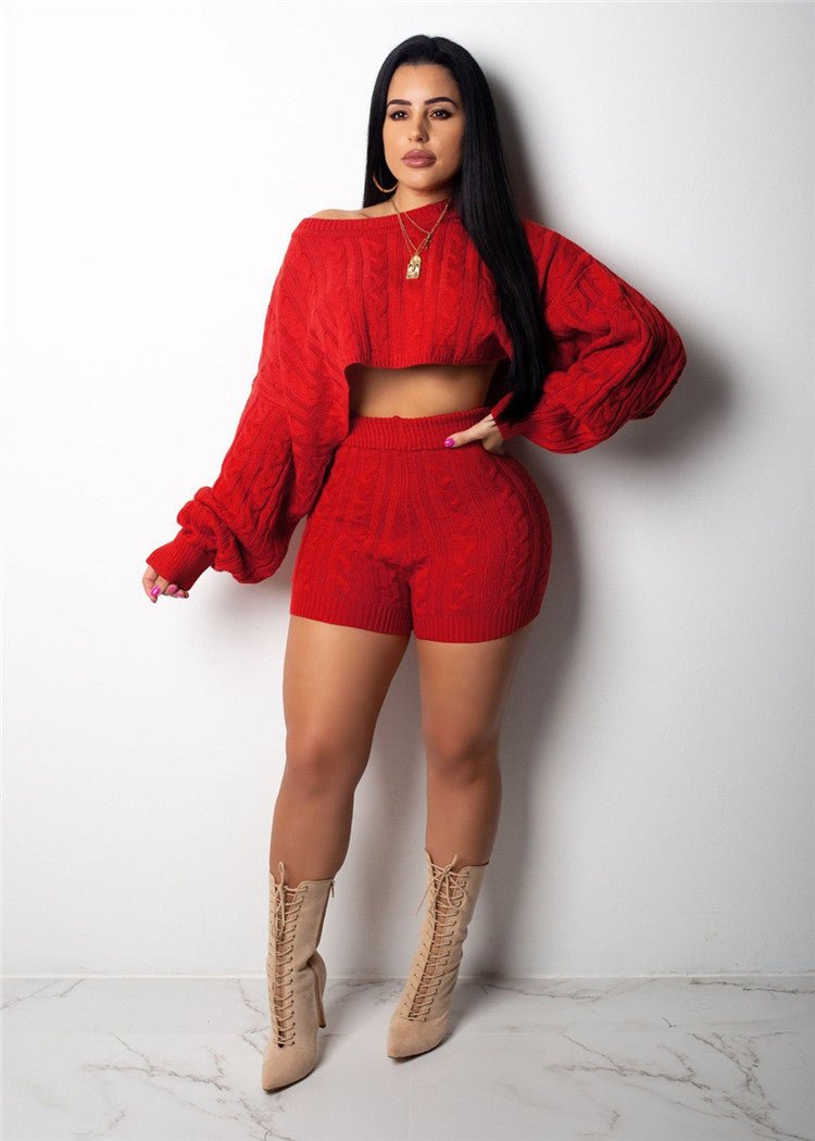 Autumn Women Chic Two Piece Set Knitted Crop Pullovers Sweater - Shop Right ApparelAutumn Women Chic Two Piece Set Knitted Crop Pullovers Sweater0Shop Right Apparel SShop Right ApparelCJNSSYTZ00490-Gules-S
