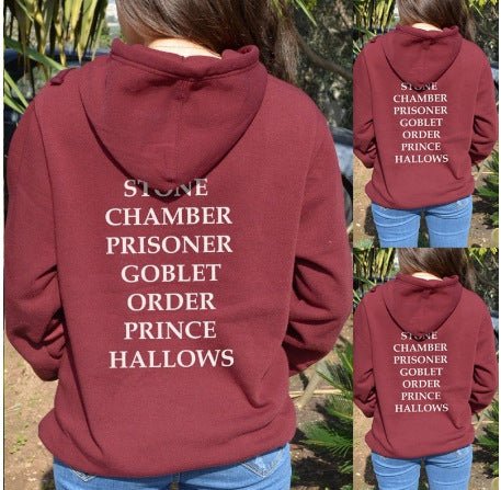 Cartoon Eyes Pattern Letter Print Hooded Long-sleeved Sweater