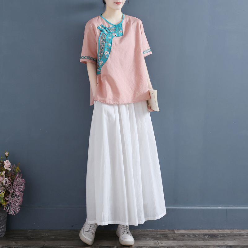 Chinese Style Embroidered Literary Retro Linen Blouse For Women