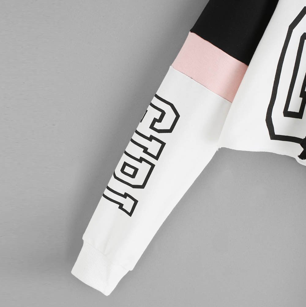 Crop Top Hoodie Sweatshirt Hoodies Women Patchwork Lett