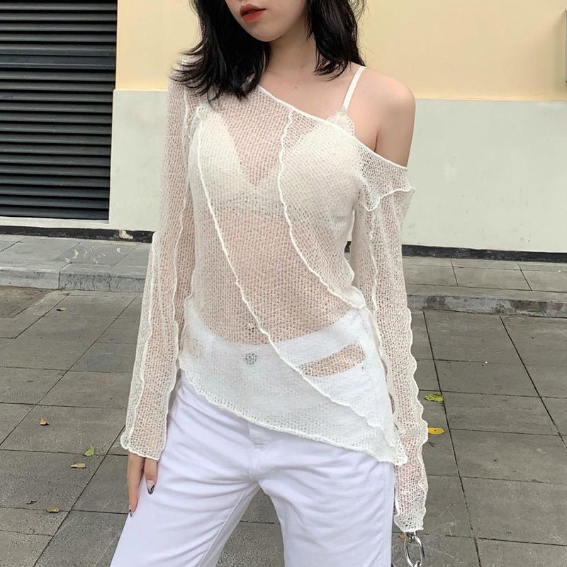 Diagonal Off-shoulder Perspective Long-sleeved Comfortable Blouse Women