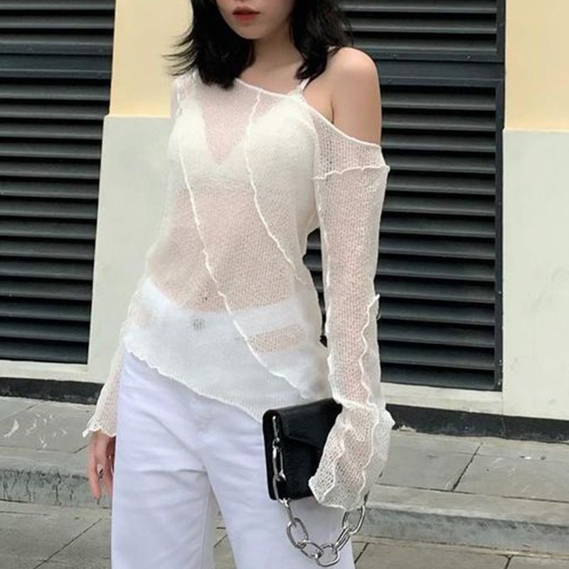 Diagonal Off-shoulder Perspective Long-sleeved Comfortable Blouse Women