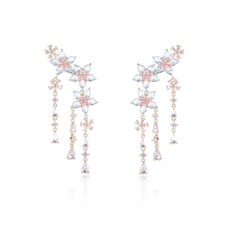 Fashion Flower Tassel Pendant Earrings For Women Wedding Crystal Dangle Earings Luxury Jewelry