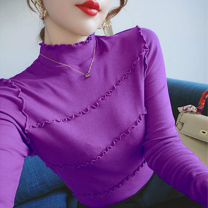 Fungus Semi-high Collar Bottoming Shirt Slimming Blouse Women