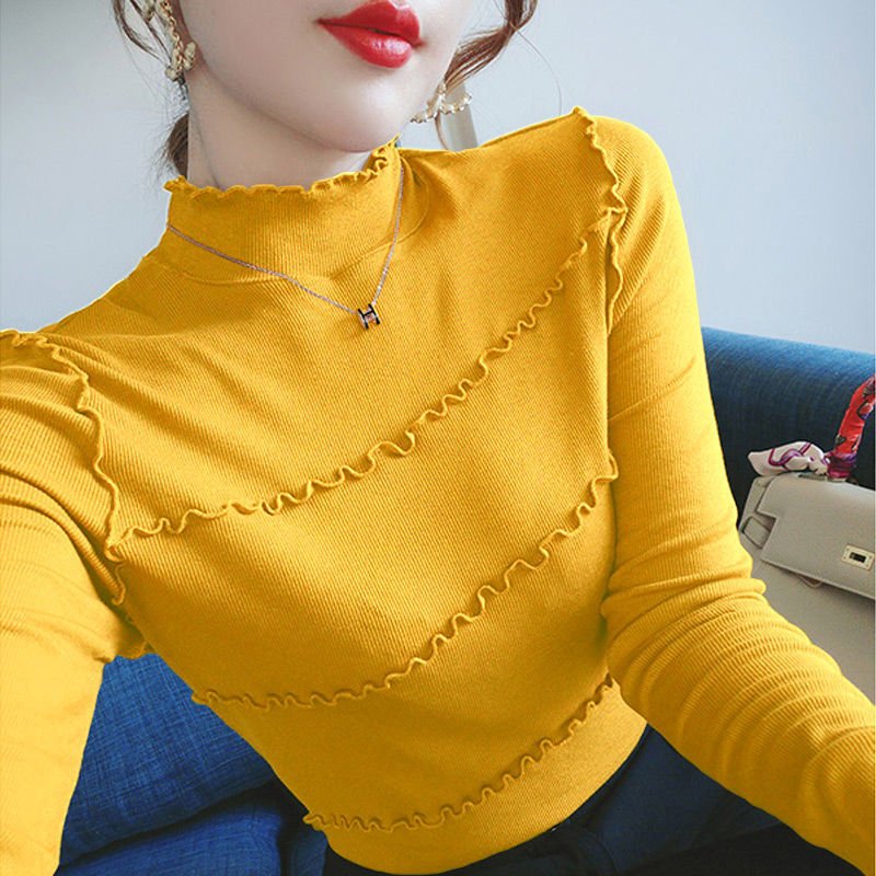 Fungus Semi-high Collar Bottoming Shirt Slimming Blouse Women