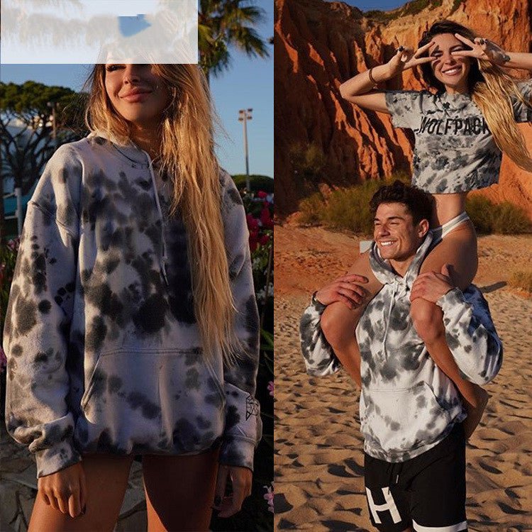Graffiti printed hooded couple sweater