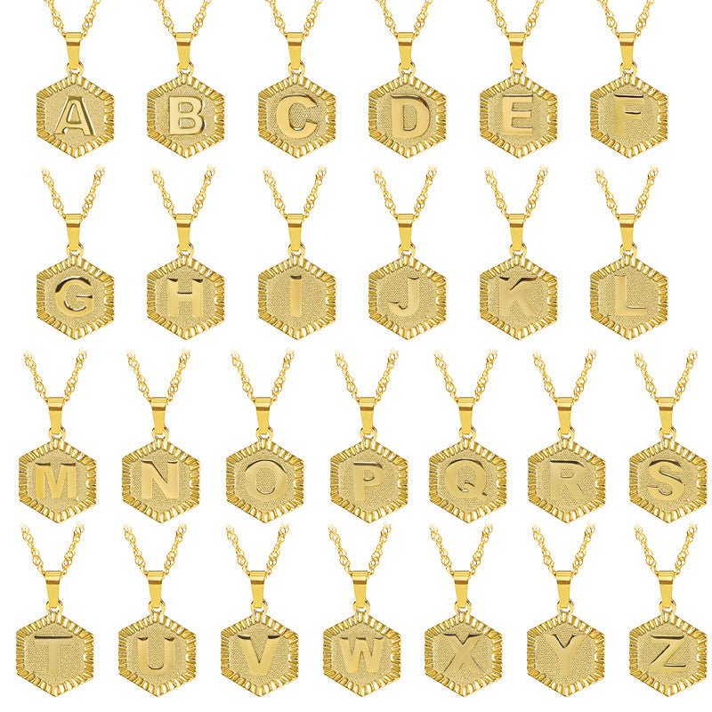 Initial Letter Hexagon Pendant Necklace For Women Jewelry