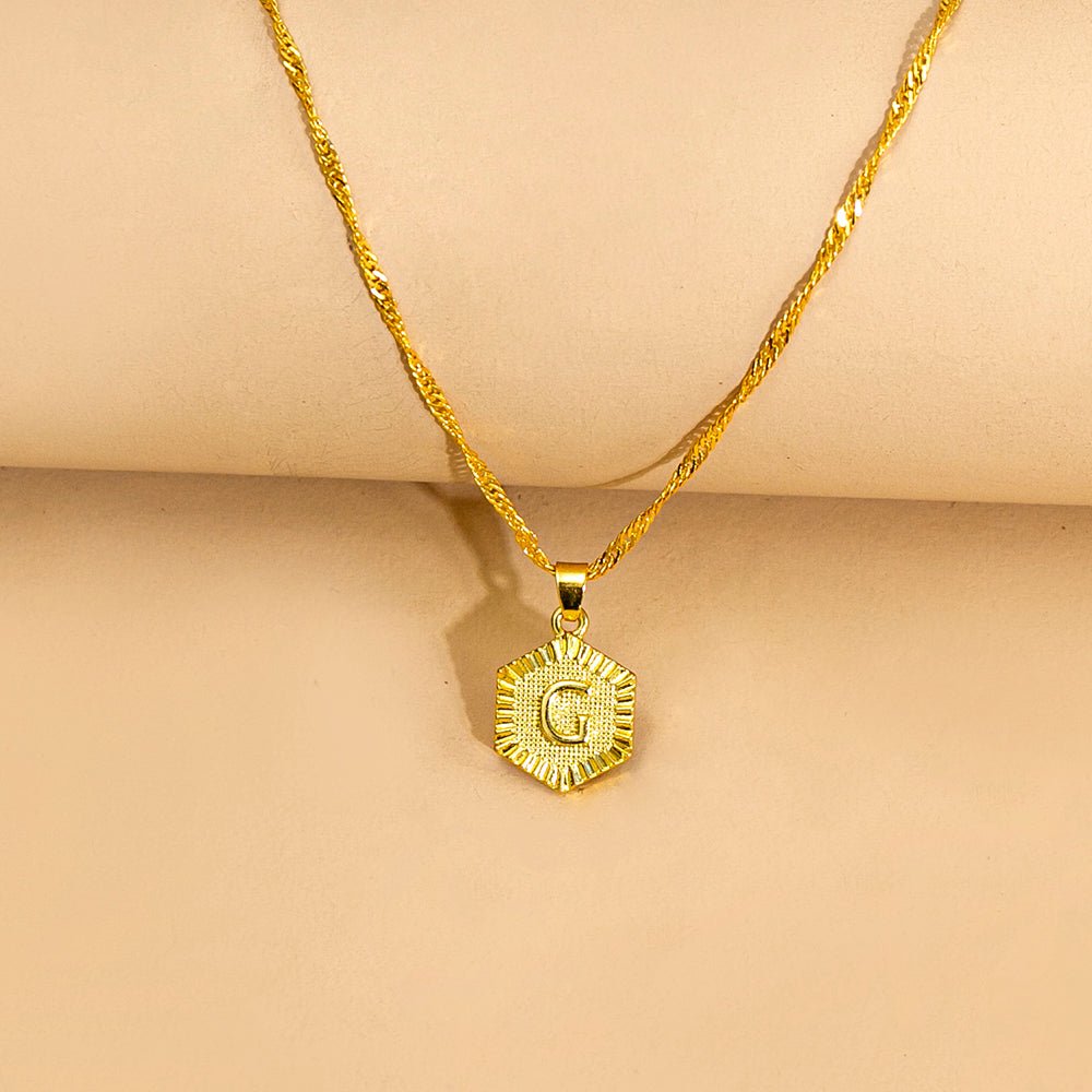 Initial Letter Hexagon Pendant Necklace For Women Jewelry