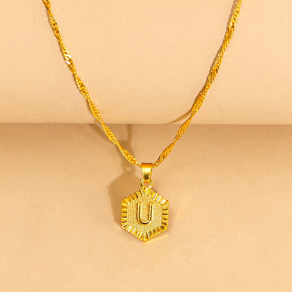Initial Letter Hexagon Pendant Necklace For Women Jewelry