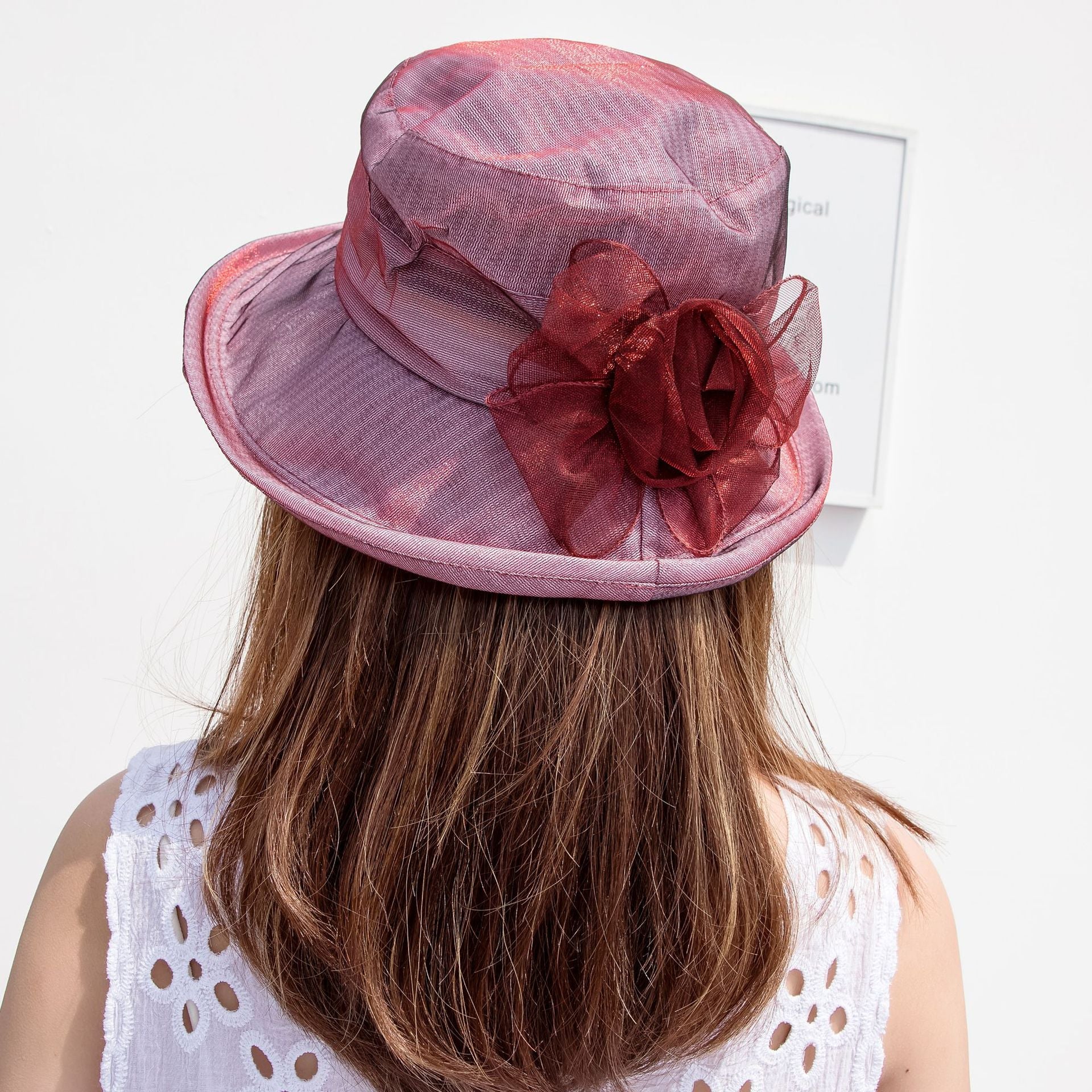 Ladies Organ Mesh Flower Top Hat Shade Foldable