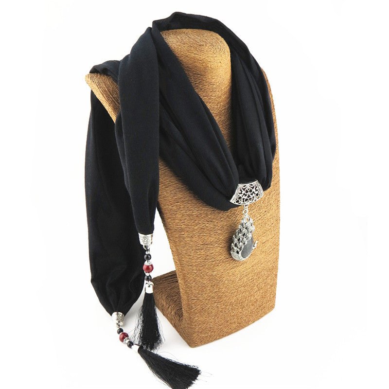 New Ceramic Beads Tassel Peacock Stone Pendant Scarf For Women Charm Boho Fashion Jewelry