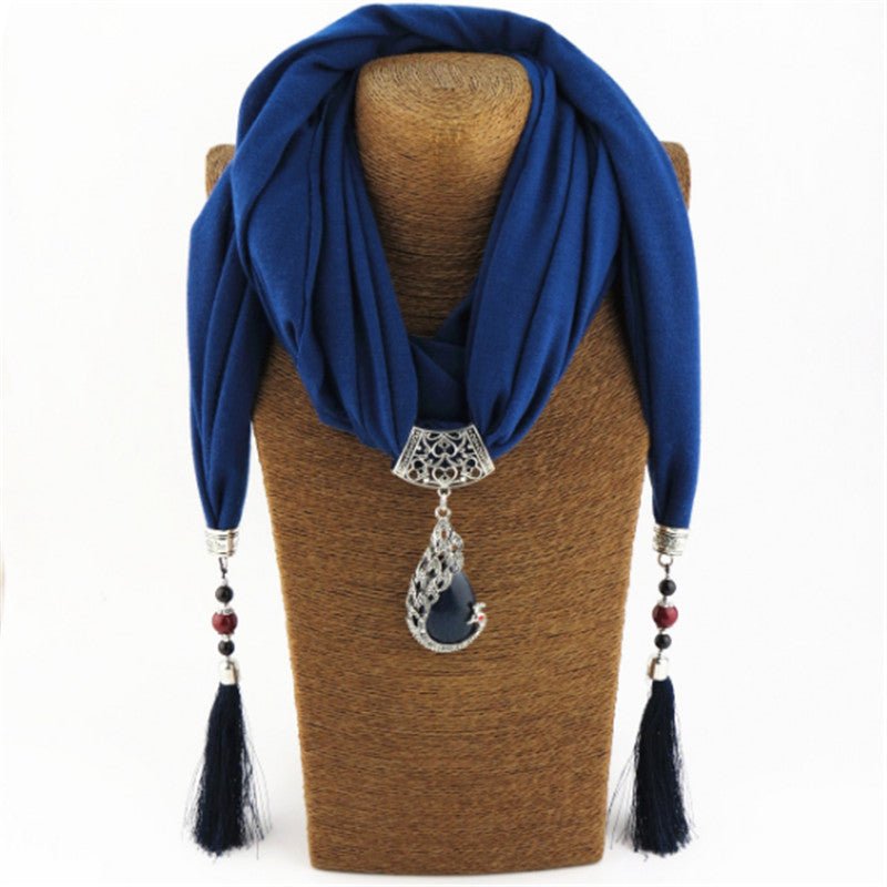 New Ceramic Beads Tassel Peacock Stone Pendant Scarf For Women Charm Boho Fashion Jewelry