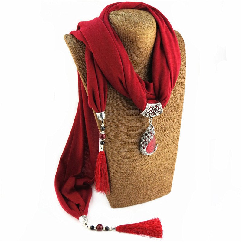New Ceramic Beads Tassel Peacock Stone Pendant Scarf For Women Charm Boho Fashion Jewelry