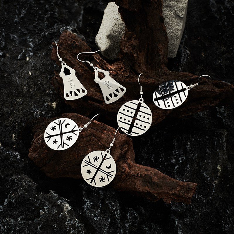 Occult Symbol Dangle Earrings Silver Plated Stainless Steel Geometric Earrings For Women Viking Jewelry