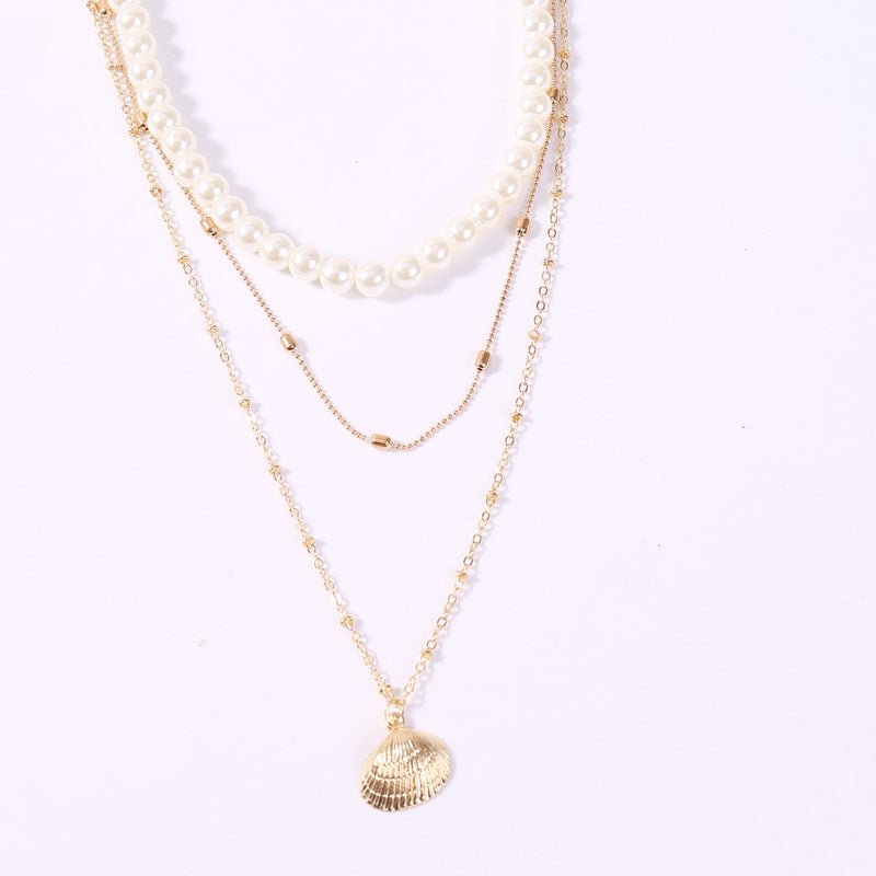 Pearl Chain Layered Necklace for Women Retro Multilayer Geometric Choker Pendant Necklace Fashion Collar Jewelry