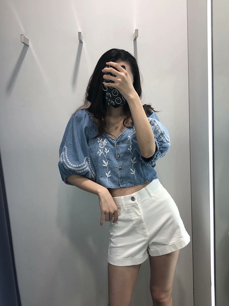 Short denim crop top