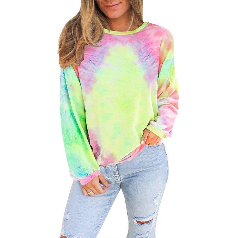 The hoodie is the new European and American autumn loose casual tie-dye printed long-sleeved round-neck lady hoodie