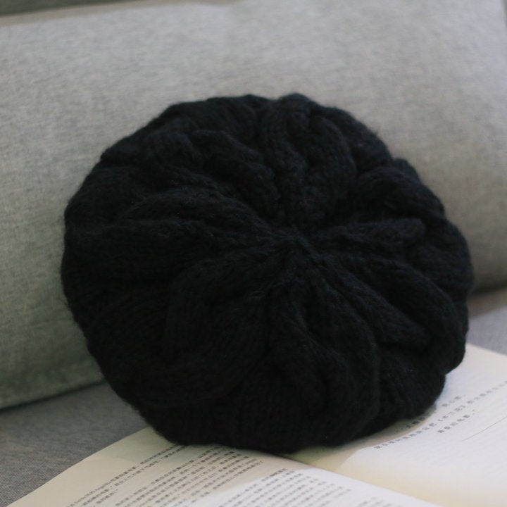Women Handmade Woolen Hat Fashion Solid Color Warm Thick Beanie