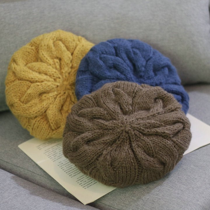 Women Handmade Woolen Hat Fashion Solid Color Warm Thick Beanie