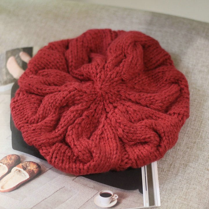 Women Handmade Woolen Hat Fashion Solid Color Warm Thick Beanie