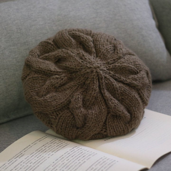 Women Handmade Woolen Hat Fashion Solid Color Warm Thick Beanie