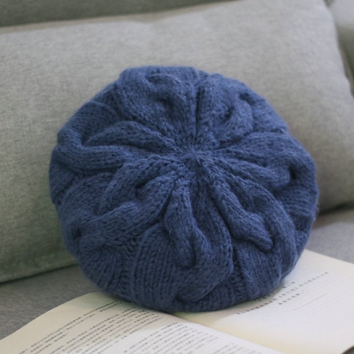 Women Handmade Woolen Hat Fashion Solid Color Warm Thick Beanie