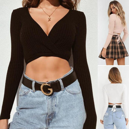 2021 Sexy Women Ladies Summer Slim Crop Tops Long Sleeve T Shirt Casual Solid V Neck Knitted Short Tops - Shop Right Apparel2021 Sexy Women Ladies Summer Slim Crop Tops Long Sleeve T Shirt Casual Solid V Neck Knitted Short Tops0Shop Right Apparel Shop Right Apparel