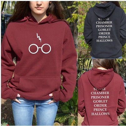 Cartoon Eyes Pattern Letter Print Hooded Long-sleeved Sweater