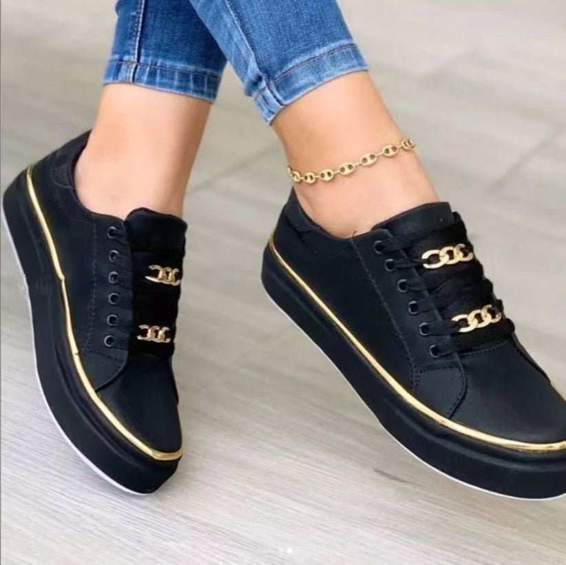 Chain Flats Shoes Thick Bottom Loafers For Walking Sports Shoes For WomenShop Right ApparelBlackShop Right Apparel