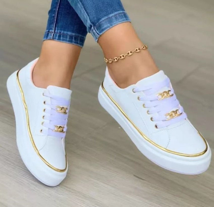 Chain Flats Shoes Thick Bottom Loafers For Walking Sports Shoes For WomenShop Right ApparelWhiteShop Right Apparel
