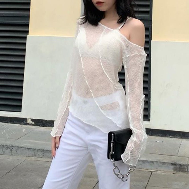 Diagonal Off-shoulder Perspective Long-sleeved Comfortable Blouse Women