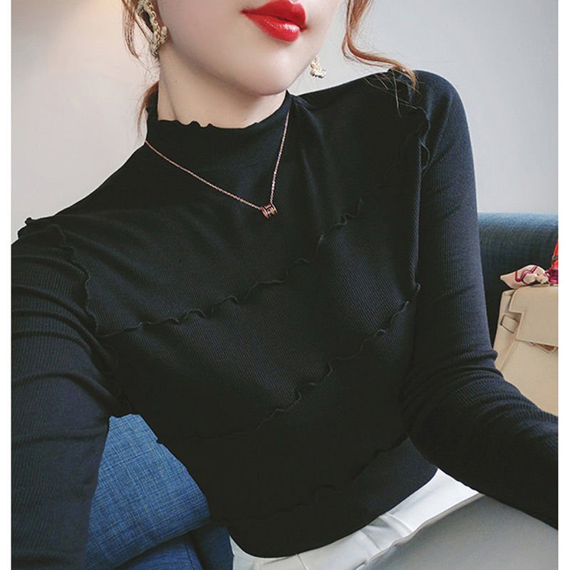 Fungus Semi-high Collar Bottoming Shirt Slimming Blouse Women