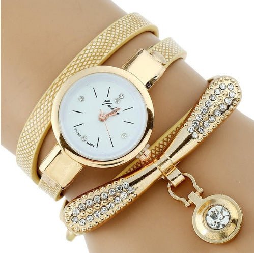 Gnova Platinum Fashion Luxury Brand New Women Rhinestone Gold Bracelet Watch Pu Leather Ladies Quartz Casual Wristwatch