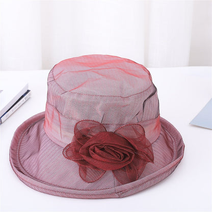 Ladies Organ Mesh Flower Top Hat Shade Foldable