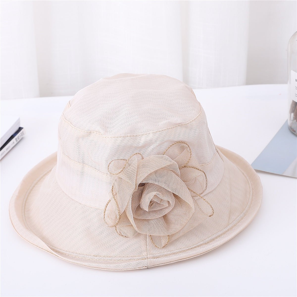 Ladies Organ Mesh Flower Top Hat Shade Foldable