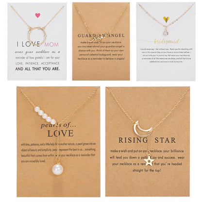 Moon Zircon Pearl Pendant Necklace Gold Color Geometric Choker For Women Jewelry Moms Gift
