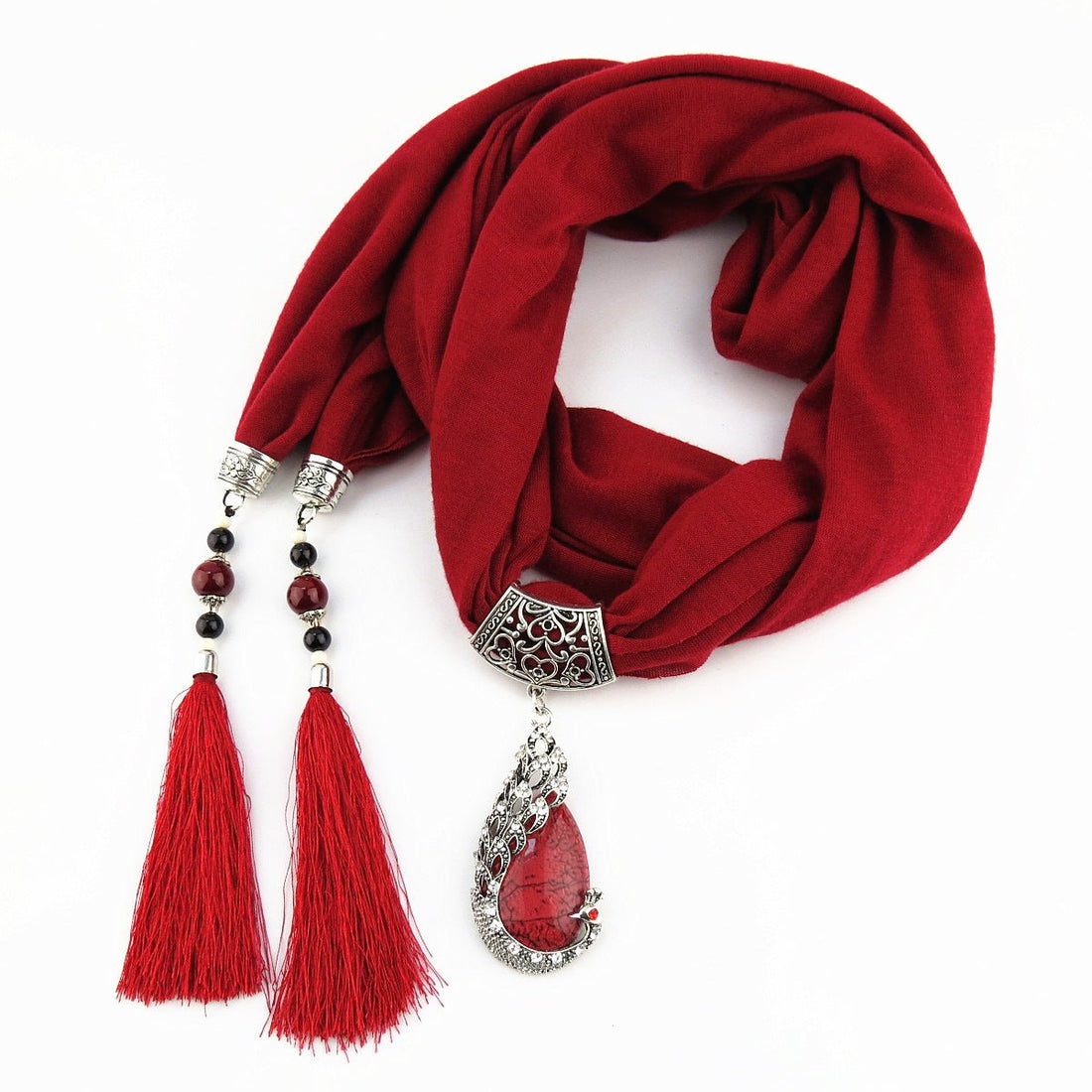 New Ceramic Beads Tassel Peacock Stone Pendant Scarf For Women Charm Boho Fashion Jewelry