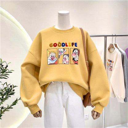 Plush thick loose cartoon round neck hoodless jacket