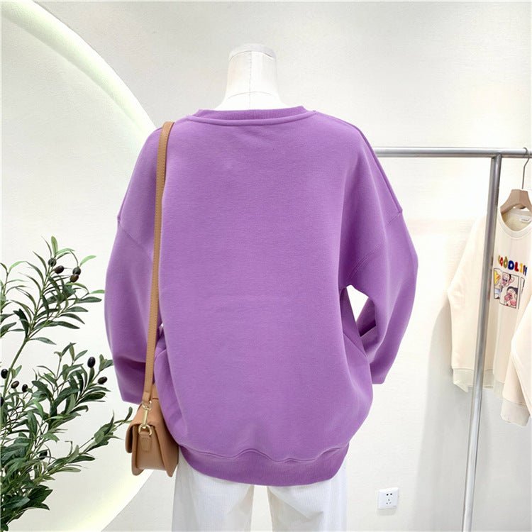 Plush thick loose cartoon round neck hoodless jacket