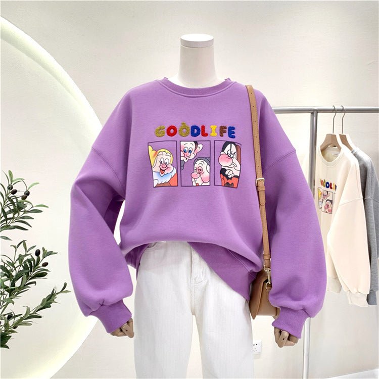 Plush thick loose cartoon round neck hoodless jacket