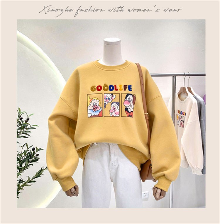 Plush thick loose cartoon round neck hoodless jacket