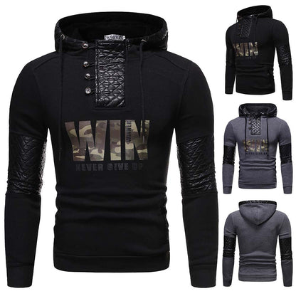 Pu Leather Patchwork Casual Hoodies