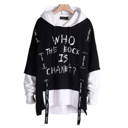 Ribbon print fake two hoodies