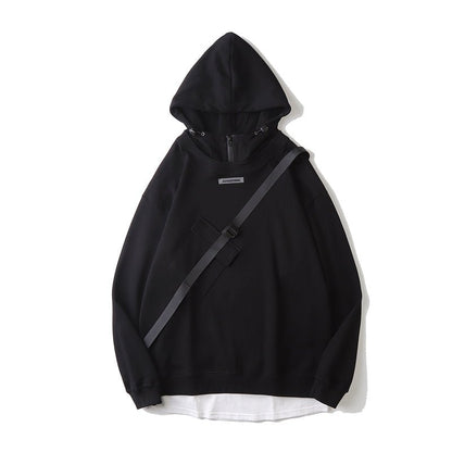 Techwear Harajuku Hoodies Men Ribbon Design Pullover