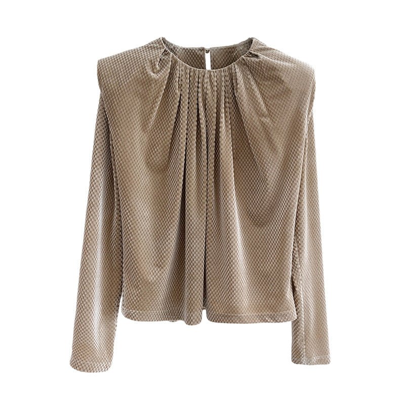 Temperament Velvet Shoulder Pads Pullover Blouse Women